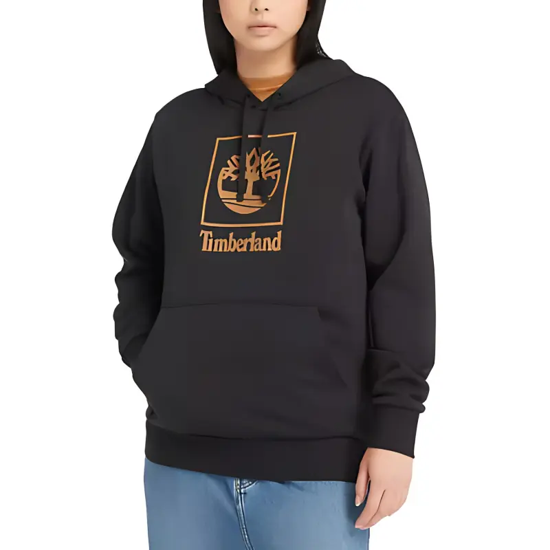 Timberland Stack Logo Hoodie Sweatshirt Unisex Black-2
