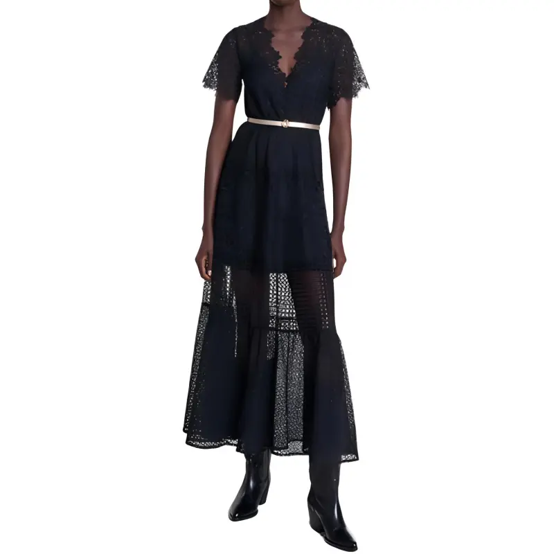 Maje Flared Lace Maxi Dress-3