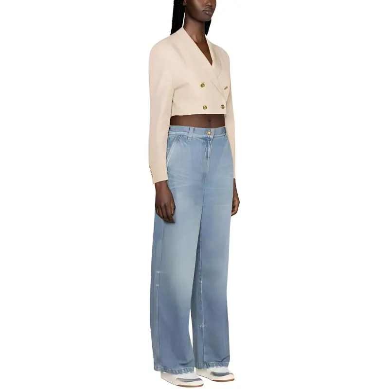 PALM ANGELS Buttons Crop Blazer Beige-3