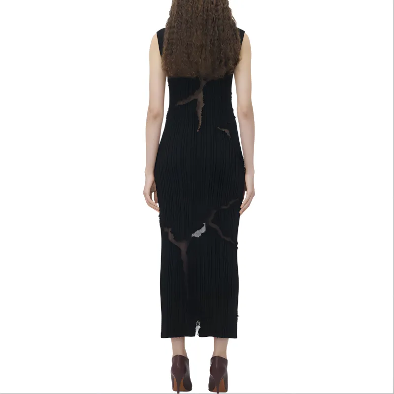 Alexander McQueen Distressed Detail Knit Midi Dress-2