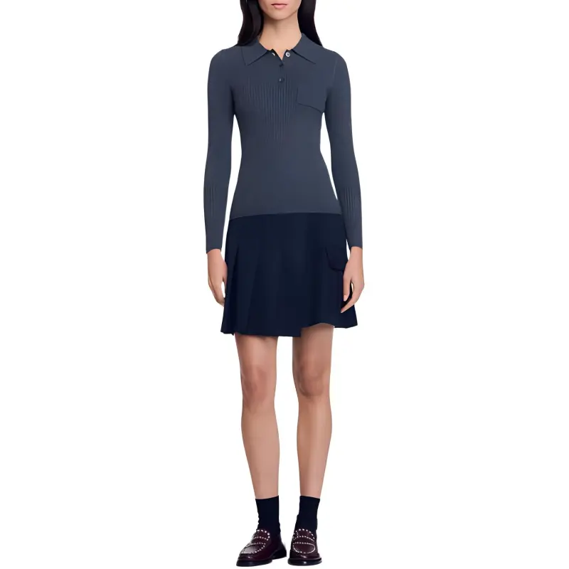 Sandro Ribbed knit Polo Top-1