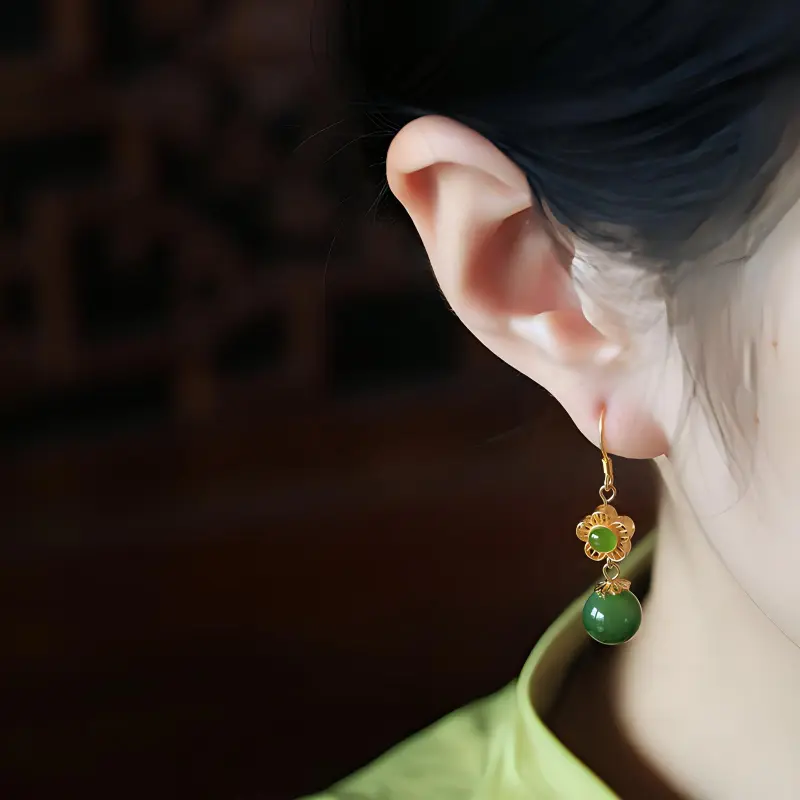 Xiaoyinjiang 925 Sterling Silver Hetian Jade Earrings Women's Jasper-2