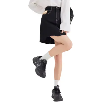 Tonlion Denim Short Skirts Women's Black