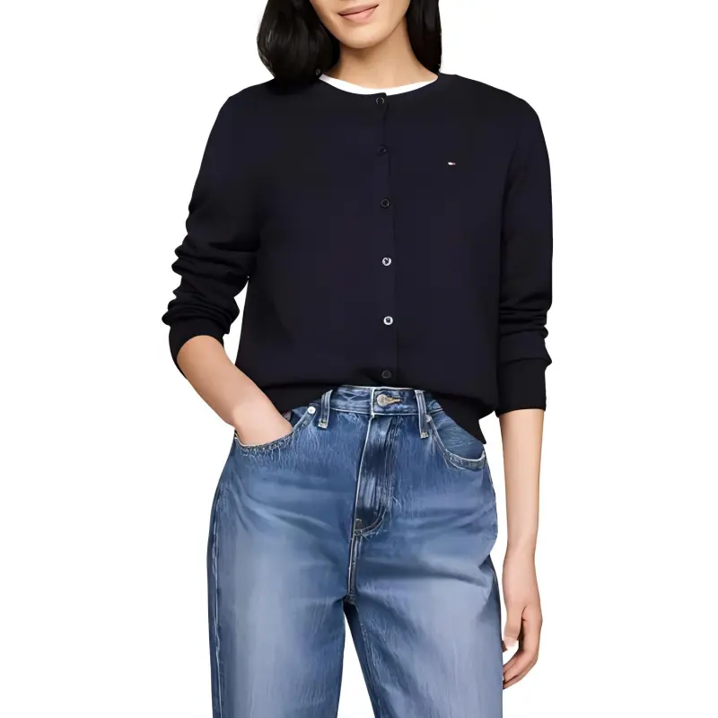 Tommy Hilfiger Solid Button Up Cardigan Sweaters Desert Sky Sweater Women's Marine Blue-3