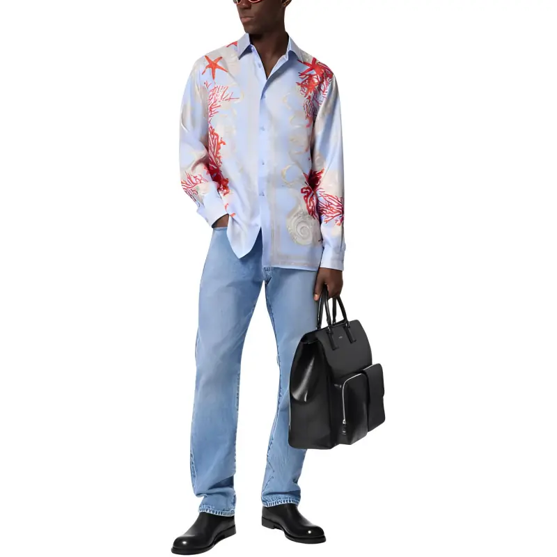 VERSACE Sea Printed Long Sleeved Buttoned Shirt-2