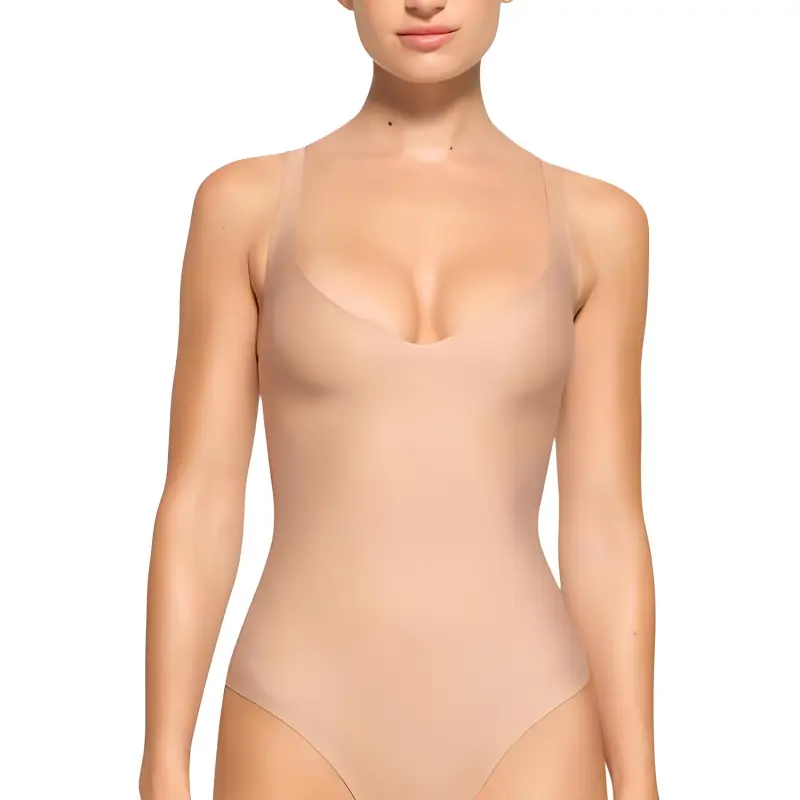 SKIMS BODY UNLINED PLUNGE THONG BODYSUIT Bodysuits Women's CLAY/Clay-1
