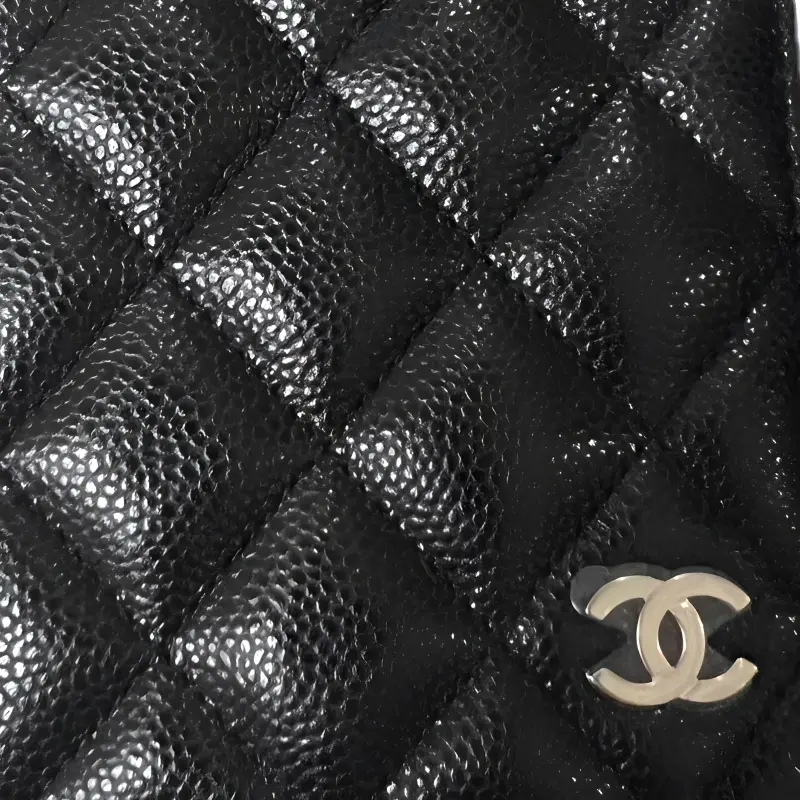 CHANEL Grain Litchi Grain Cow Leather Passport Card Holder Women's Black-3