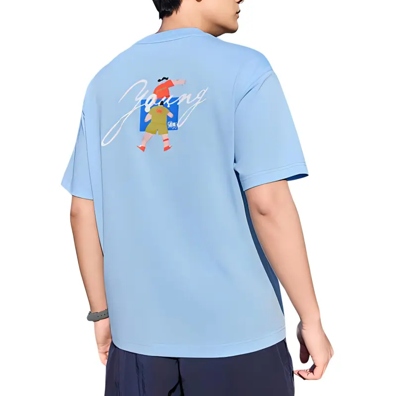 QIAODAN Drop Shoulder Sleeve T Shirt Unisex Sunny Mountain Blue-4
