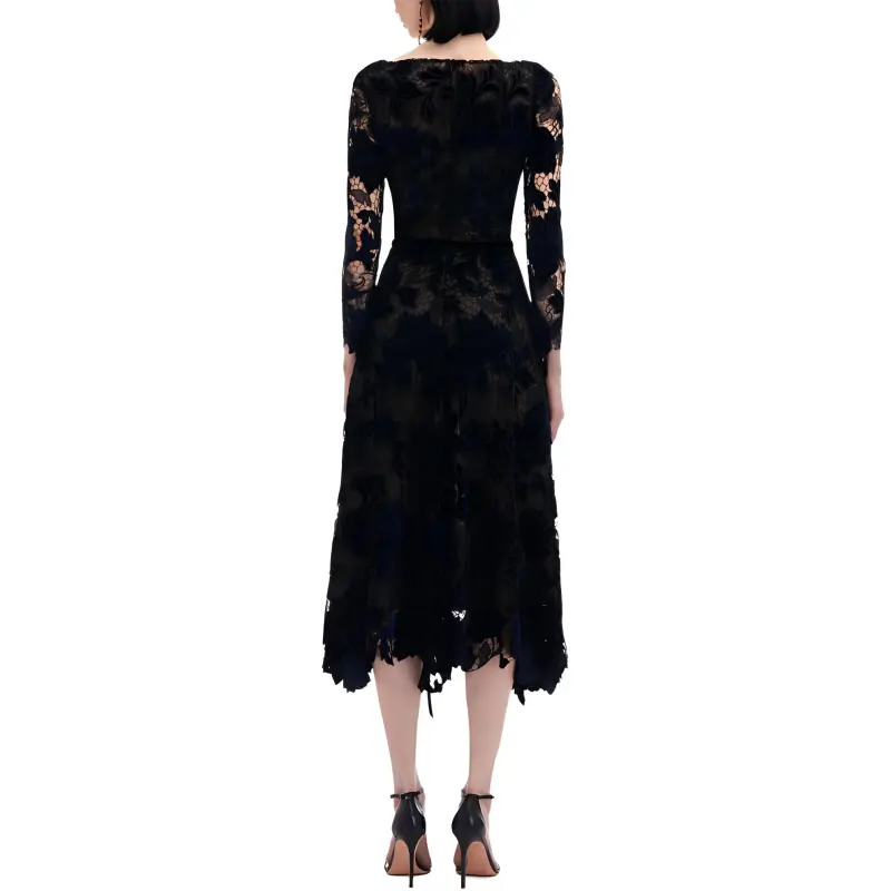 Oscar De La Renta Peony Velvet Guipure Dress-2