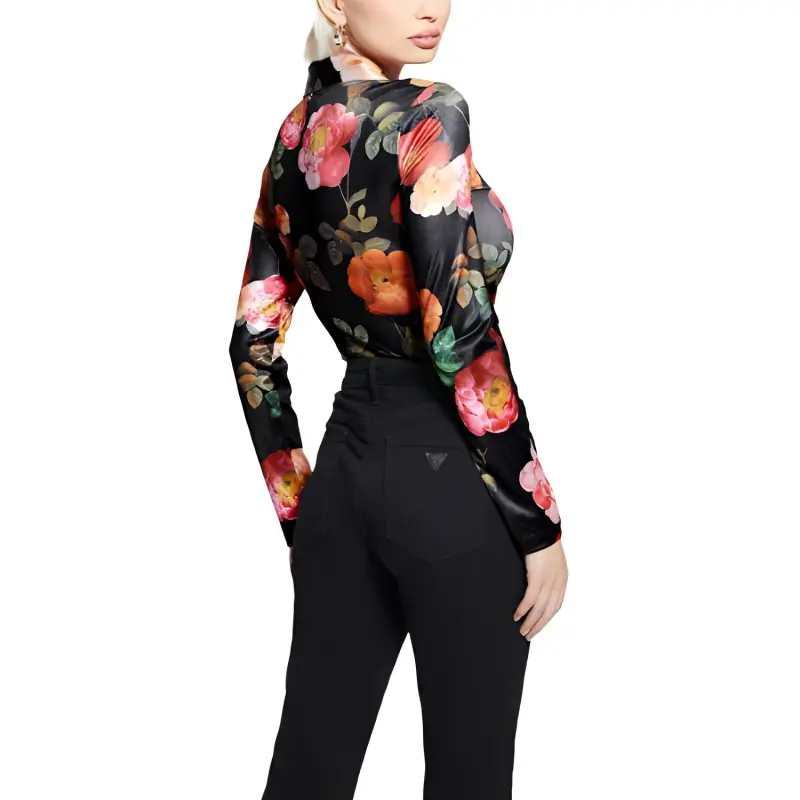 GUESS Shirred Printed Blouse Shirt Women's Black-2