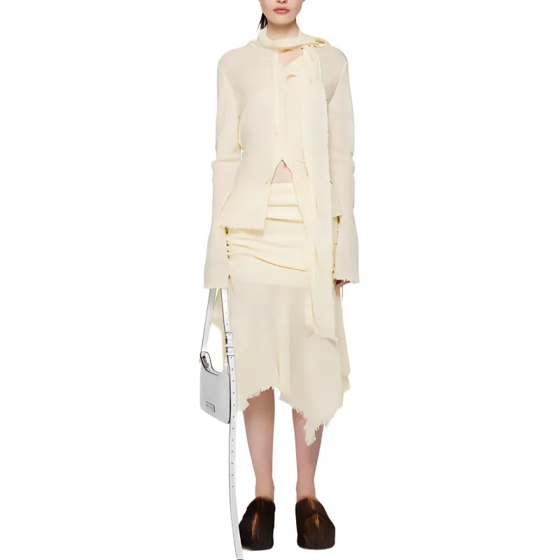 Acne Studios Ruched Frayed Hem Midi Skirt-1