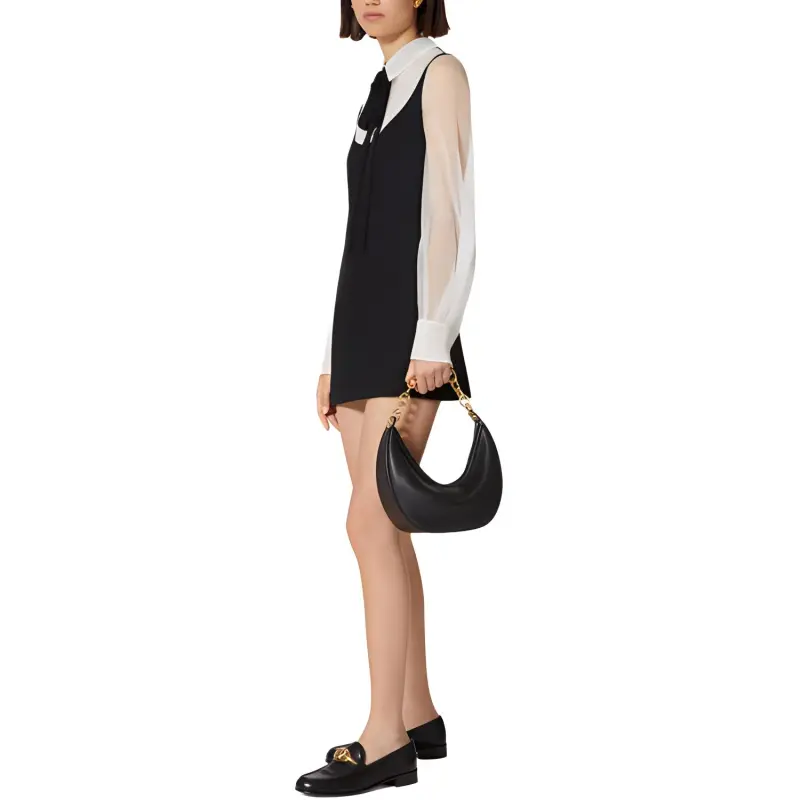 Valentino Crepe Couture Short Dress Long-Sleeved Dresses Women's Black-3