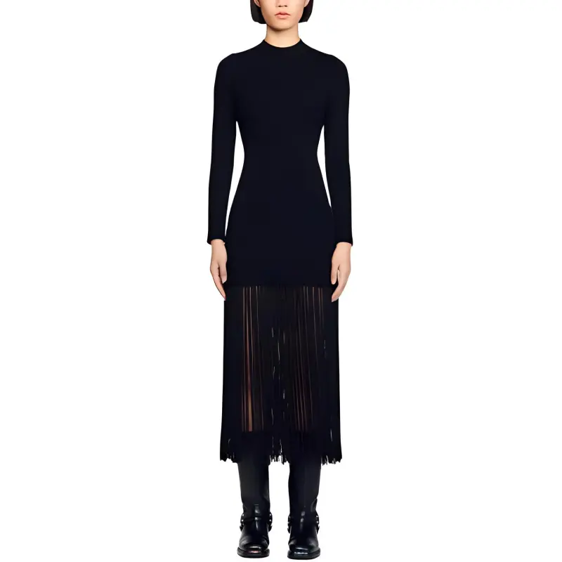 Sandro Fringed-edge High-neck Midi Dress-1