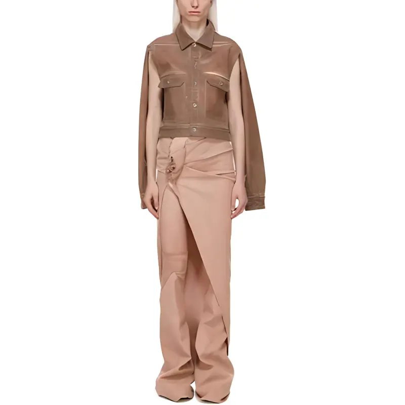 Rick Owens DRKSHDW Lido Denim Edfu Skirt Long Overdyed Foil Stretch Denim Casual Long Skirts Women's Dark Pink-4