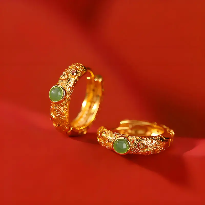 Royal Heaven's Choice Hetian Jade Earrings Jasper Unisex-2