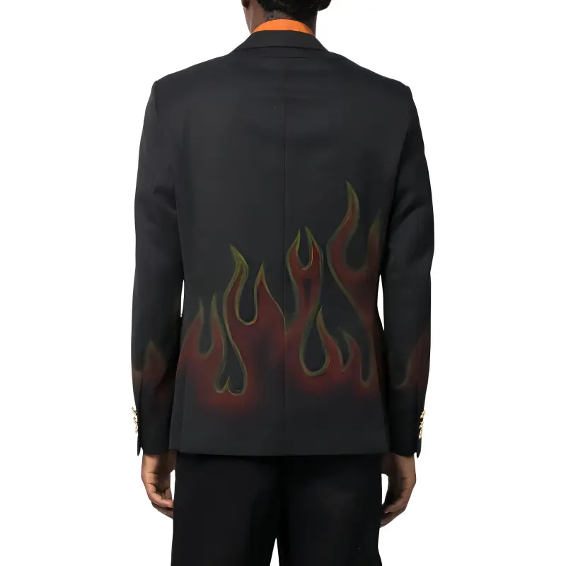 PALM ANGELS Flame-print Double-breasted Blazer-2