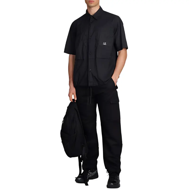 C.P.Company Logo Printed Short Sleeved Crinkled Shirt-3