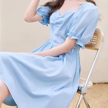 XIANGYING Short Sleeved Dresses Women's Blue