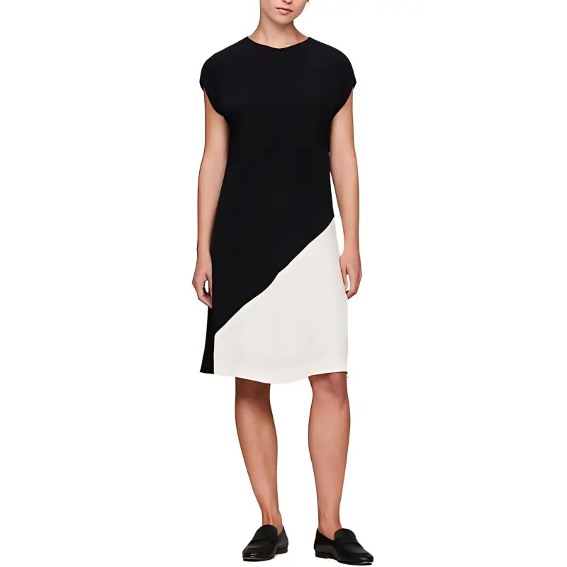 Tommy Hilfiger Colour-Blocked Knee Length Dress Short-Sleeved Dresses Women's Black White-1