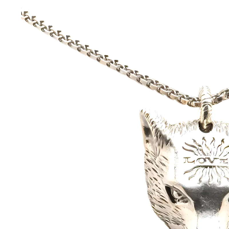 GUCCI 2000-2024 Sterling Anger Forest Loved Wolf Head Pendant Necklace Costume Necklace-2