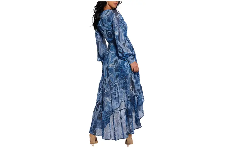 GUESS Eco Nuovo Bahia Wrap Maxi Dress Long-Sleeved Dresses Women's Blue-1