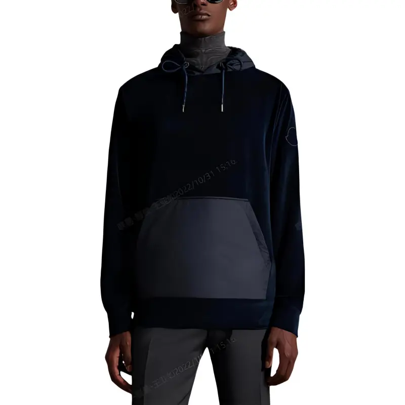 Moncler Logo-patch Sleeve Velvet Hoodie-1
