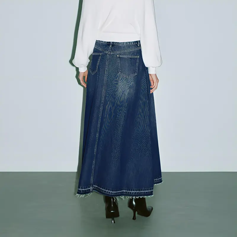 URBAN REVIVO Denim Long Skirt Women's Blue-3