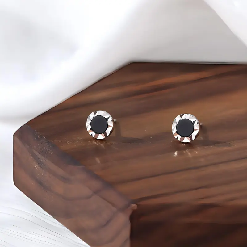 SINCE BEAUTY S999 Silver/agate Stud Earrings Unisex Silver-1