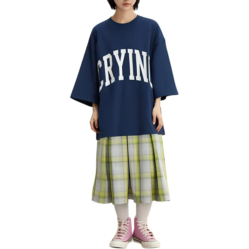Crying Center Drop Shoulder Sleeve T Shirt Unisex Navy Blue-2