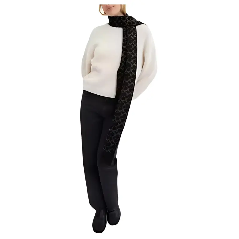 COACH Merino Wool Knit Scarves Unisex Black-4