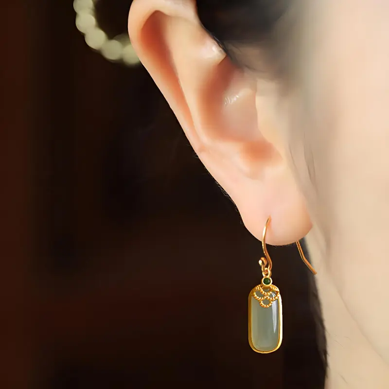 Xiaoyinjiang Earrings Green Jade Women's-2