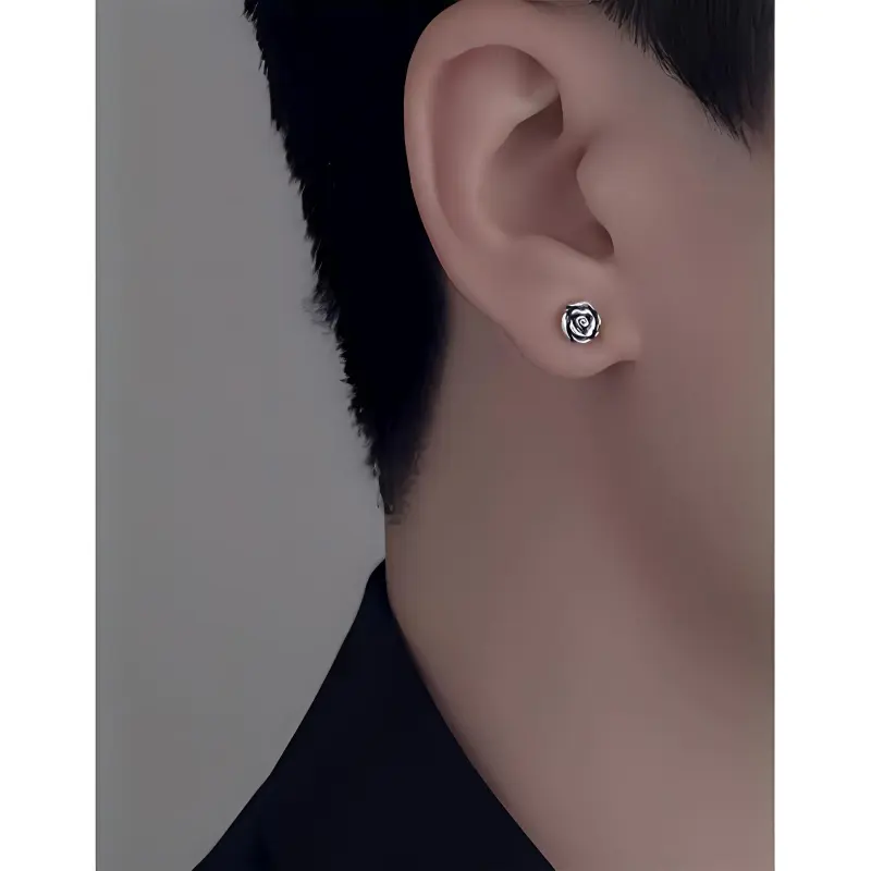 GUDUD S925 Silver Stud Earrings Men's-3