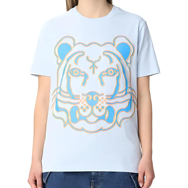 KENZO Neon Tiger Print Pullover Short Sleeved T Shirt Women's White Blue-1