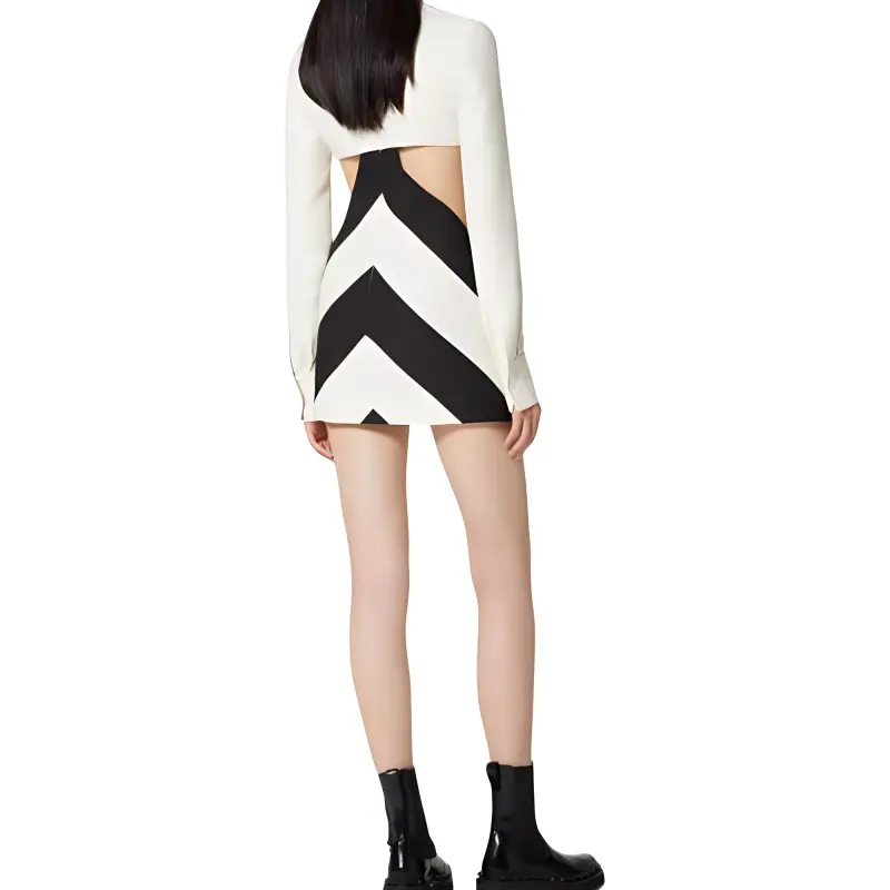 Valentino Long-Sleeved Dresses Women's Black White-2