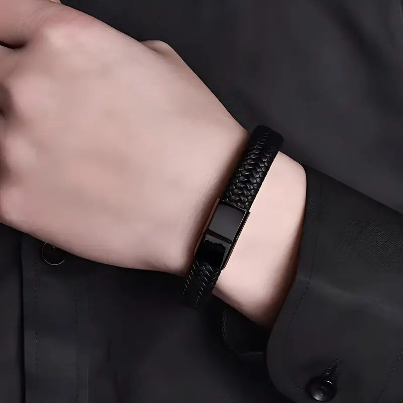 KOOGIS Leather Wristbands Men's Black-2