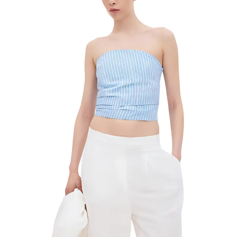 H&M Strapless Top Women's Light Blue Stripes-2
