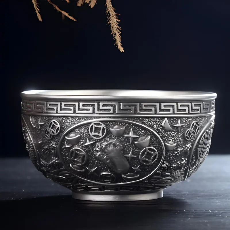 QINGFU 999 Fine Silver Bowl, Chopsticks, And Spoon Three Piece Set Unisex-4