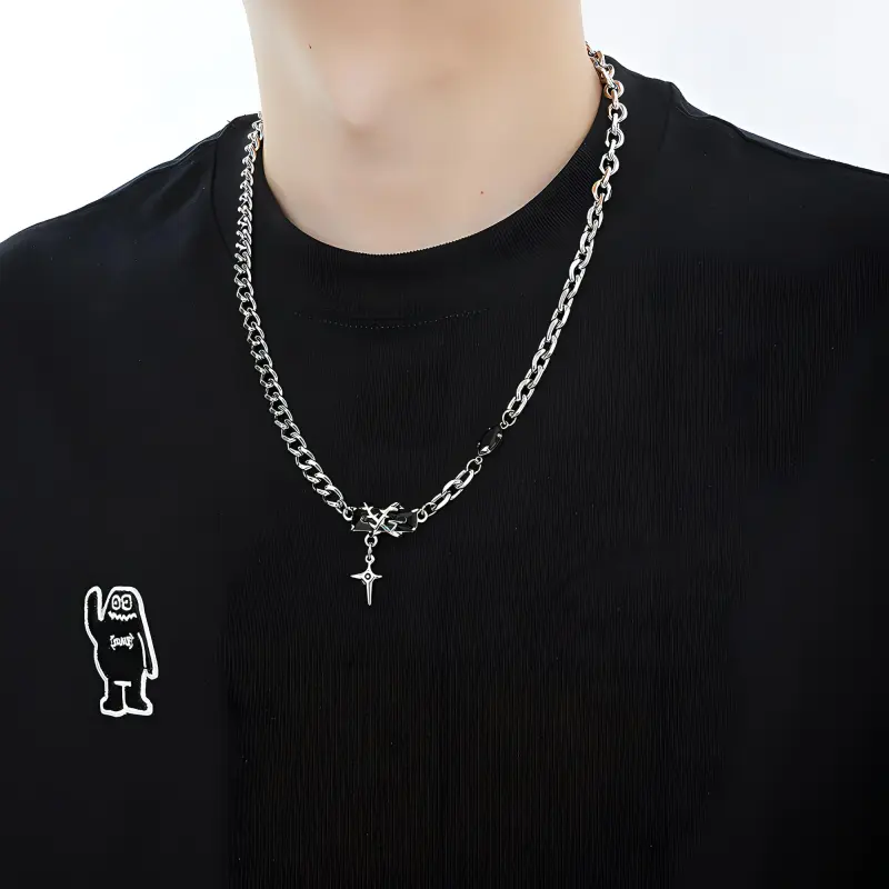 ENFANTIN Titanium Steel Zircon Glass Necklaces Unisex-2