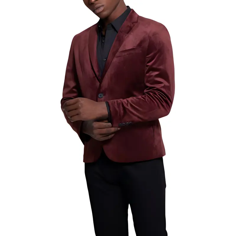 GUESS Fulham Velvet Blazer Business Suits Coats Men's Deep Red-3