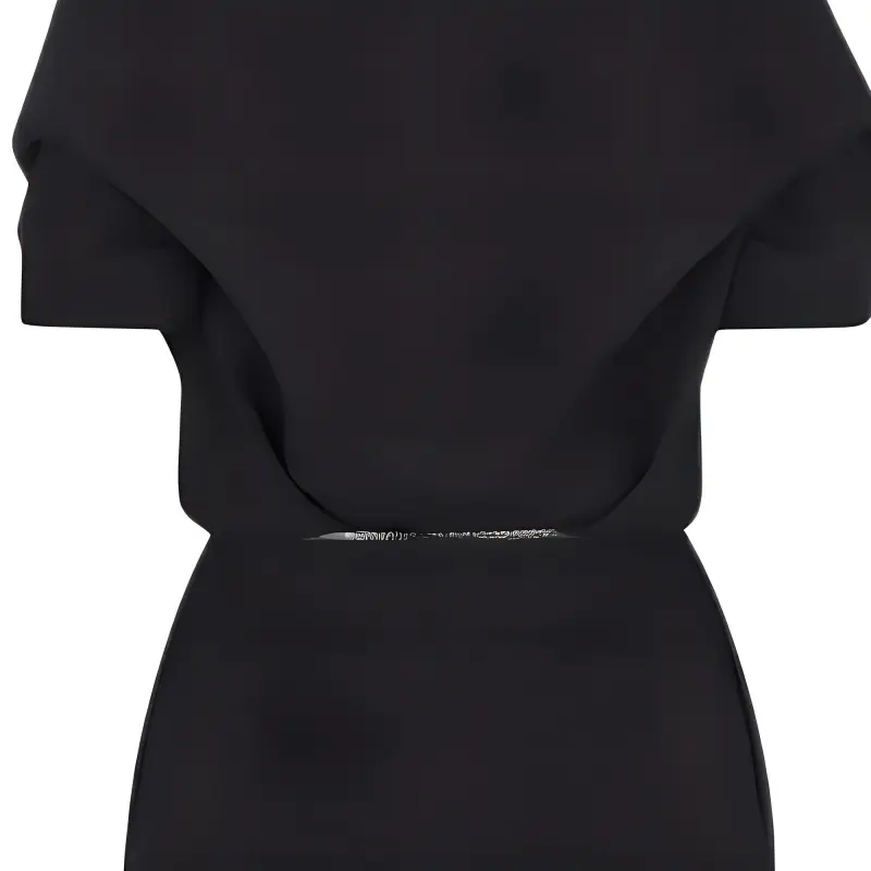 DIOR Wraparound Mid Length Dress Black Wool Crepe Short Sleeved Dress Women's Black-2