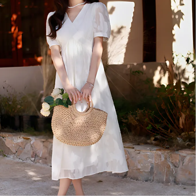 HUASJ Short Sleeved Dresses Women's White-2