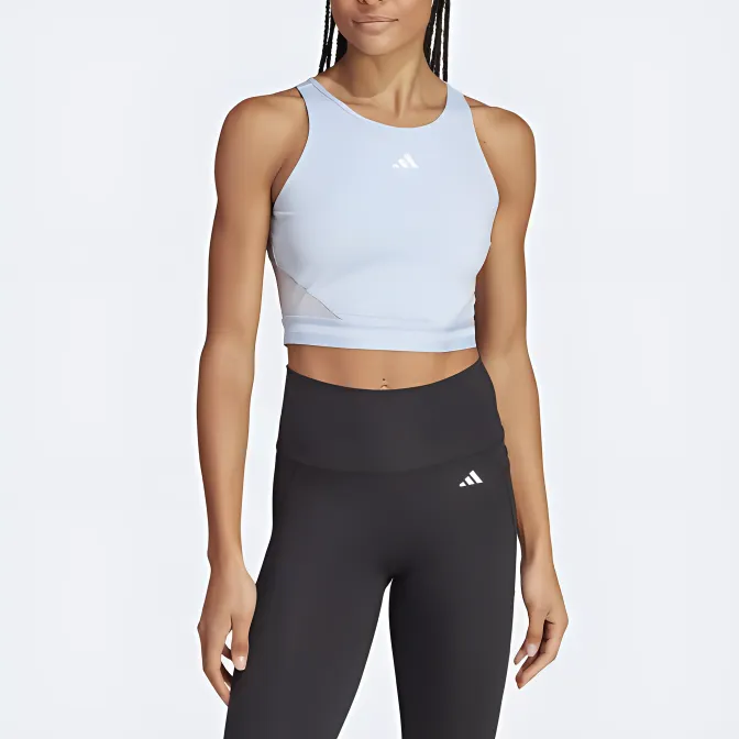 Adidas AEROREADY AEROREADY HYPERGLAM CROP TANK TOP Sport Vests Women's Blue Dawn/White-1