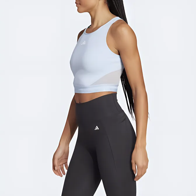 Adidas AEROREADY AEROREADY HYPERGLAM CROP TANK TOP Sport Vests Women's Blue Dawn/White-3