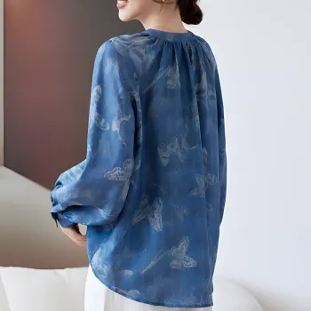 Yi Mengyuan Silk Shirt Women's Denim Blue