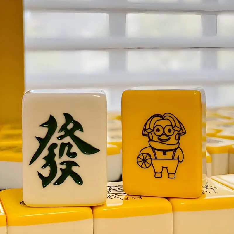 Imono Hand Crafted Mahjong Set For Home Use Yellow Koon Cartoon Style Cute Design Board Games-8