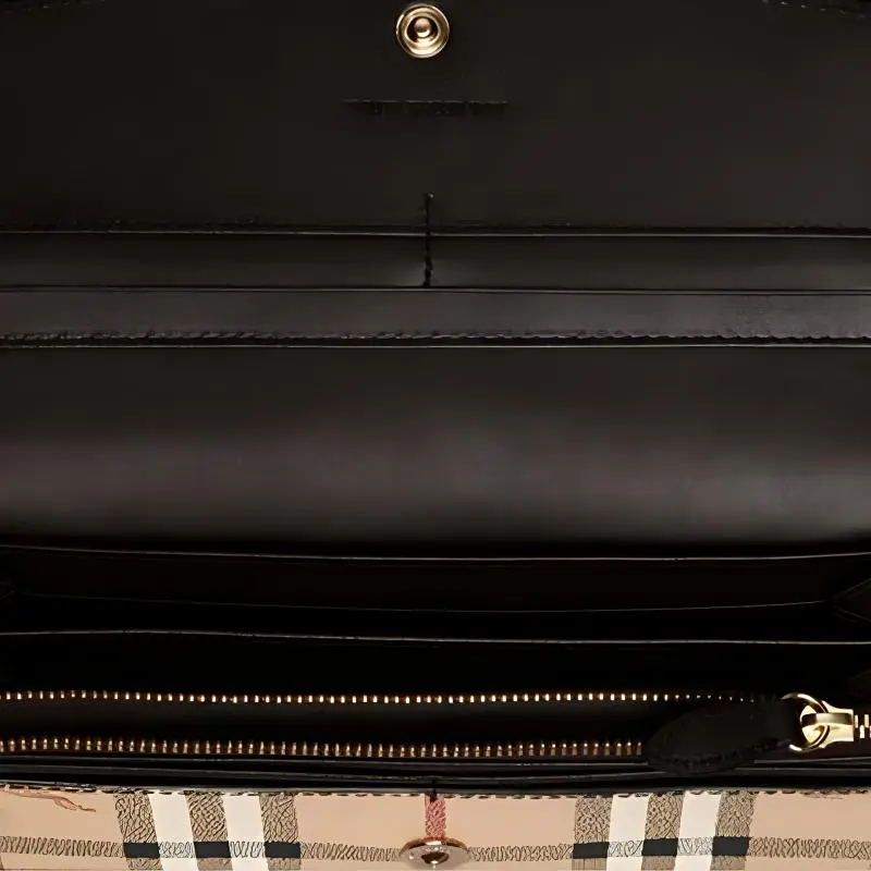 Burberry Leather Card Holder Long Wallet Unisex Black/Khaki-3