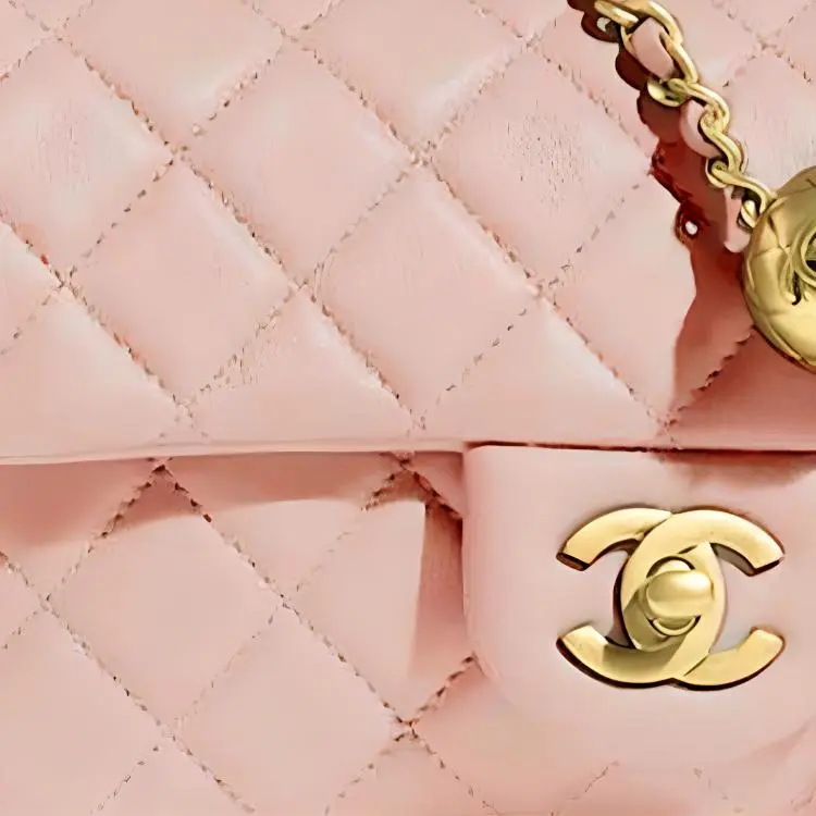 CHANEL Small Gold Ball Classic Flap CF Sheepskin Lipstick Bag Square Chubby Crossbody Bag Shoulder Bag Women's Pink-1