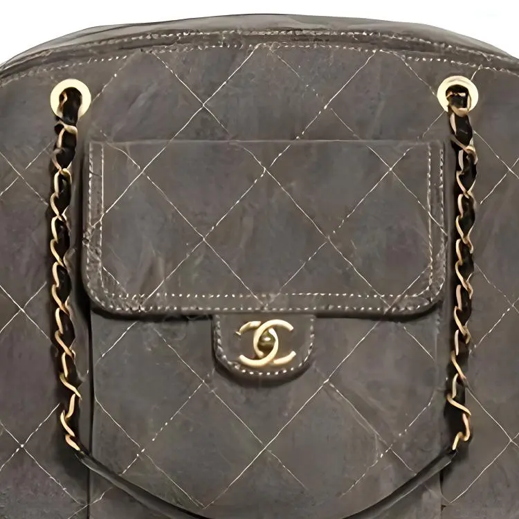 CHANEL Washed Denim & Gold Metal Bowling Bag, Handbag Women's Taupe-1