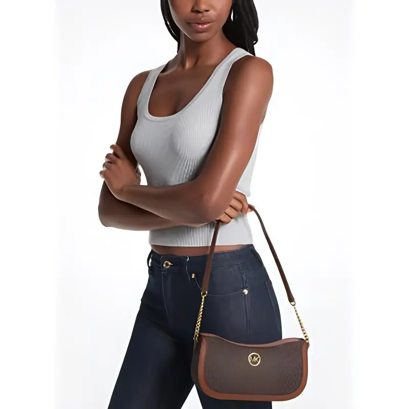 MICHAEL KORS Coated Canvas With Polyester And Polyurethane Clutch Handbag, Shoulder Bag Small Size Women's Brown-3
