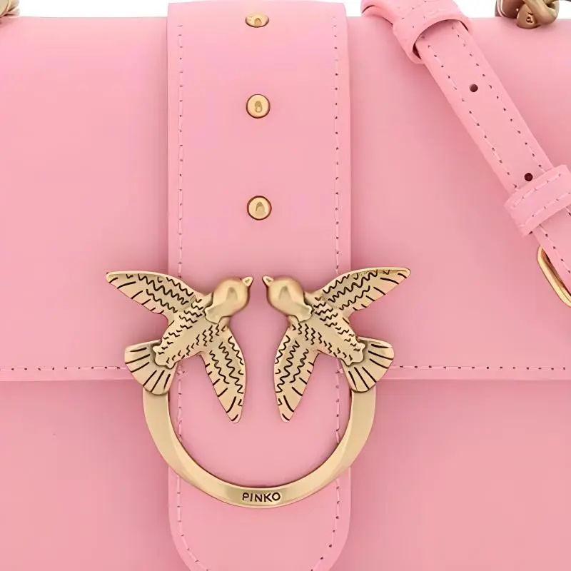 PINKO LOVE Series Cow Leather Crossbody Bag, Shoulder Bag Mini Women's Pink-4